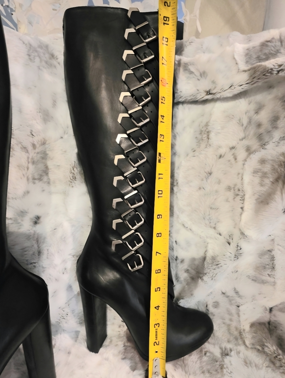 Christian Louboutin Black Leather High Heeled Boots with Silver Buckles EU 39 - Picture 11 of 13